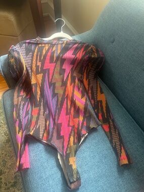 Farm Rio Vibrant Geometric Long Sleeve Bodysuit in Pink, Orange & Purple